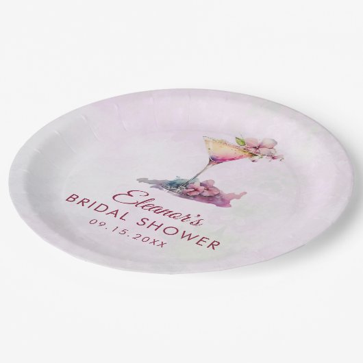 Roze bloemige bruidsfeest  papieren bordje (Gekanteld)