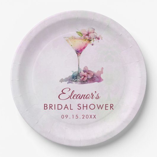 Roze bloemige bruidsfeest  papieren bordje (Voorkant)