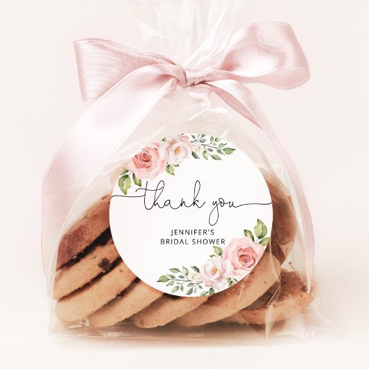 Roze bloemige bruidsfeest ronde sticker