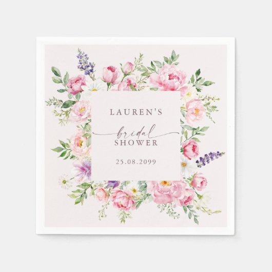 Roze bloemige bruidsfeest servetten Elegant (Voorkant)