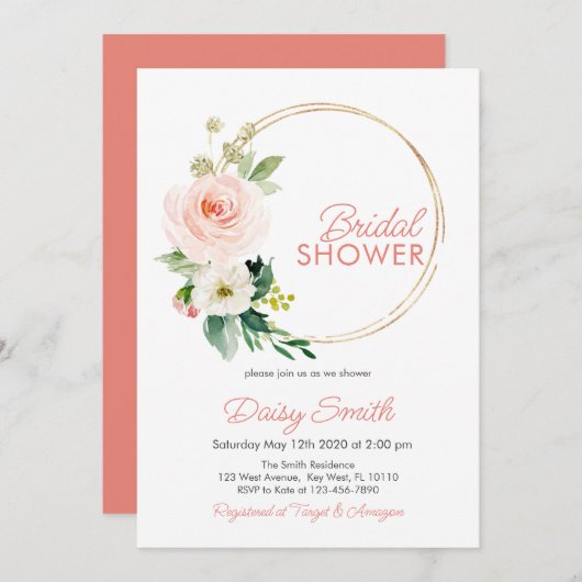 Roze bloemige bruidsfeest uitnodiging (Voorkant / Achterkant)