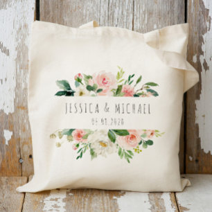 Roze bloemige bruidsmeisje gepersonaliseerd tote bag