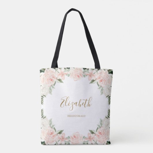 Roze Bloemige Bruidsmeisje Trouwjurk Tote Bag (Achterkant)