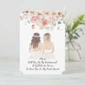 roze bloemige bruidsmeisje voorstel save the date (Staand voorkant)