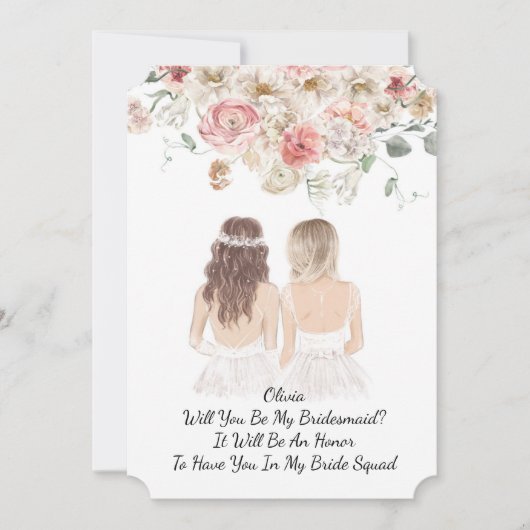 roze bloemige bruidsmeisje voorstel save the date (Voorkant)