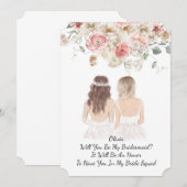 roze bloemige bruidsmeisje voorstel save the date (Voorkant / Achterkant)