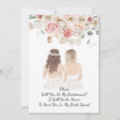 Roze bloemige bruidsmeisje voorstelkaart save the date (Voorkant)