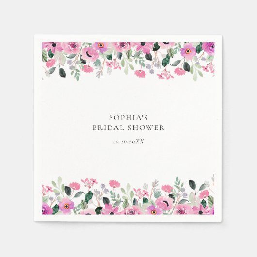 Roze Bloemige Bruidsmeisjes Borrel Servet (Voorkant)