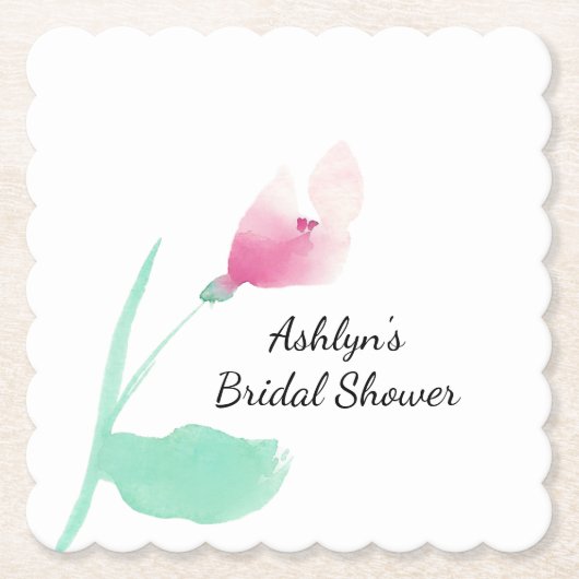 Roze bloemige bruidsshowers kartonnen onderzetters (Voorkant)