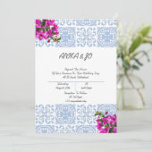 Roze bloemige bruidsuitnodiging  save the date (Staand voorkant)
