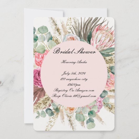 Roze bloemige bruidsuitnodiging save the date (Voorkant)