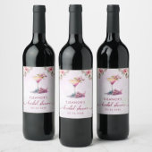 Roze bloemige bruidsuitnodiging wijn etiket (Flessen)