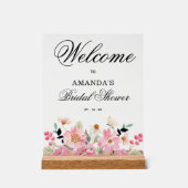Roze bloemige bruiloft brunch welkom acryl bord (Voorkant)