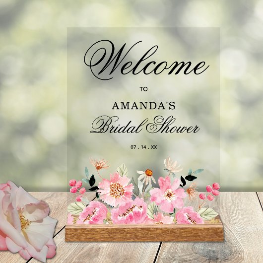 Roze bloemige bruiloft brunch welkom acryl bord
