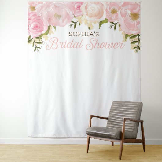 Roze Bloemige Bruiloft Feest Achtergrond Foto Prop Wandkleed (In situ)