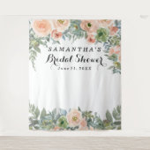 Roze Bloemige Bruiloft Feest Foto Booth Wandkleed (Voorkant)