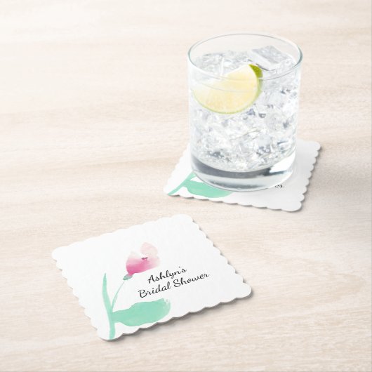 Roze Bloemige Bruiloft Feest Kartonnen Onderzetters (Insitu)