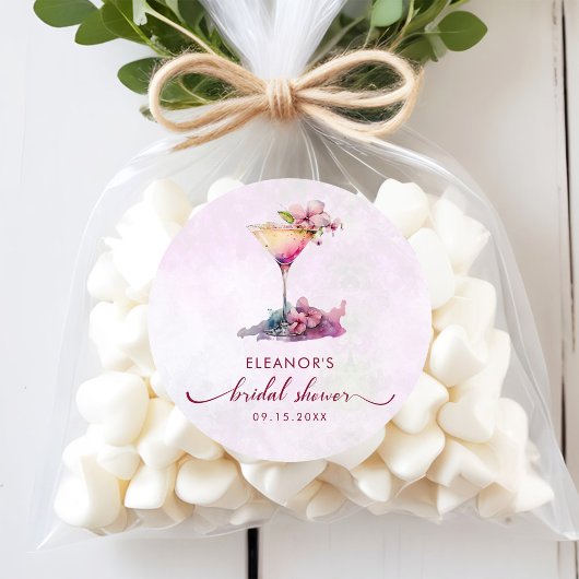 Roze Bloemige Bruiloft Feest Ronde Sticker