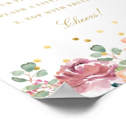 Roze Bloemige Bruiloft Mimosa Bar Bord Poster (Hoek)