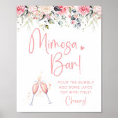 Roze Bloemige Bruiloft Mimosa Bar Bord Poster (Voorkant)