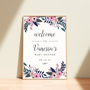 Roze bloemige bruiloft- of babyshower welkomstbord poster