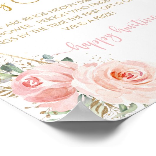 Roze Bloemige Bruiloft Ring Jacht Spel   Poster (Hoek)