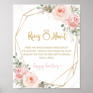 Roze bloemige bruiloft ring zoek spel   poster