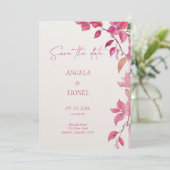 Roze bloemige bruiloft save the date (Staand voorkant)