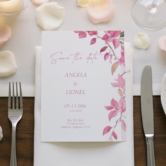 Roze bloemige bruiloft save the date