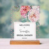 Roze Bloemige Bruiloft Welkom Acryl Bord (Neutraal)