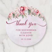 Roze bloemige bruiloftsborrel bedankjes labels (Achterkant)