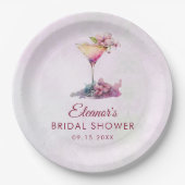 Roze bloemige bruiloftsborrel papieren bordje (Voorkant)