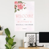 Roze bloemige bruiloftsborrel welkomstbord poster (Thuiskantoor)