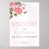 Roze bloemige bruiloftsborrel welkomstbord poster (Voorkant)