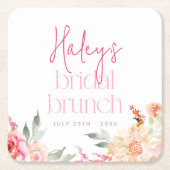 Roze bloemige bruiloftsbrunch bruiloftfeest kartonnen onderzetters (Voorkant)