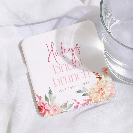 Roze bloemige bruiloftsbrunch bruiloftfeest kartonnen onderzetters