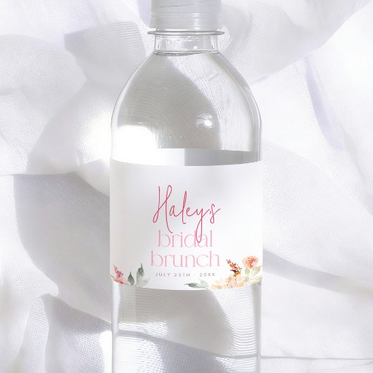 Roze bloemige bruiloftsbrunch bruiloftfeest waterfles etiket