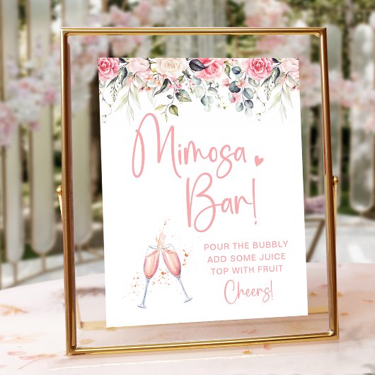 Roze Bloemige Bruiloftsdienst Mimosa Bar Bord Poster