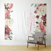 Roze Bloemige Bruiloftsdouche Achtergrond Wandkleed (In Situ (horizontaal))