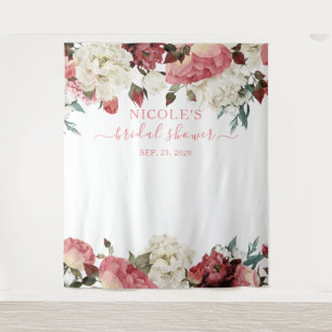 Roze Bloemige Bruiloftsdouche Achtergrond Wandkleed