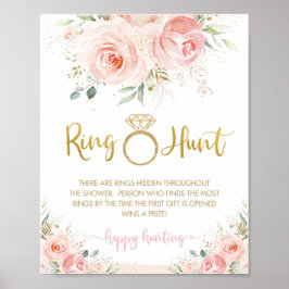 Roze bloemige bruiloftsdouche Ring Hunt Game Poster