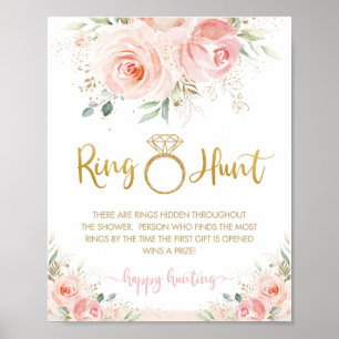 Roze bloemige bruiloftsdouche Ring Hunt Game   Poster