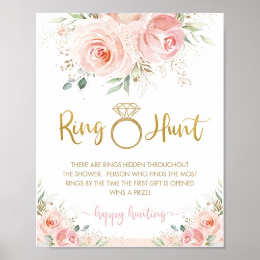 Roze bloemige bruiloftsdouche Ring Hunt Game   Poster (Voorkant)