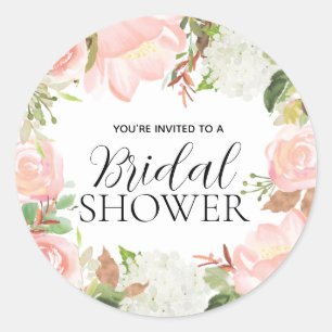 Roze bloemige bruiloftsfeest enveloppezegel ronde sticker
