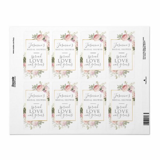 Roze bloemige bruiloftsfeest Spread Love Not Germs Etiket (Full Sheet)