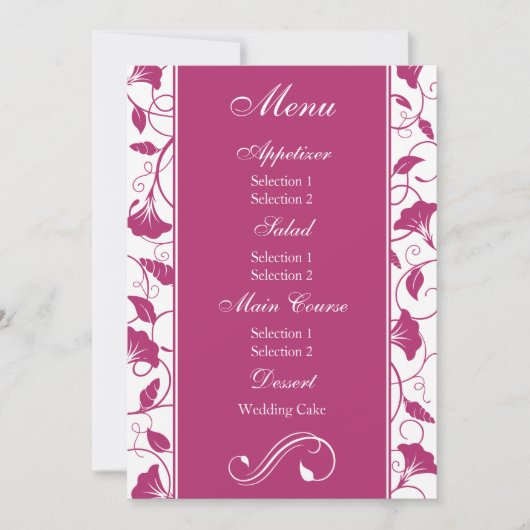 Roze bloemige bruiloftsreceptie dinermenu in fuchs kaart (Voorkant)