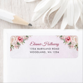 Roze bloemige bruiloftsuitnodiging etiket
