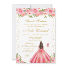 Roze Bloemige Bruine Haar Prinses Sweet Sixteen