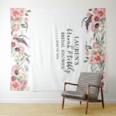 Roze bloemige brunch & bubbels bruidsfotobackdrop wandkleed (In Situ (horizontaal))