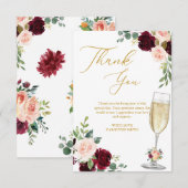 Roze Bloemige Brunch En Bruisende Bruiloftsdouche Bedankkaart (Voorkant / Achterkant)